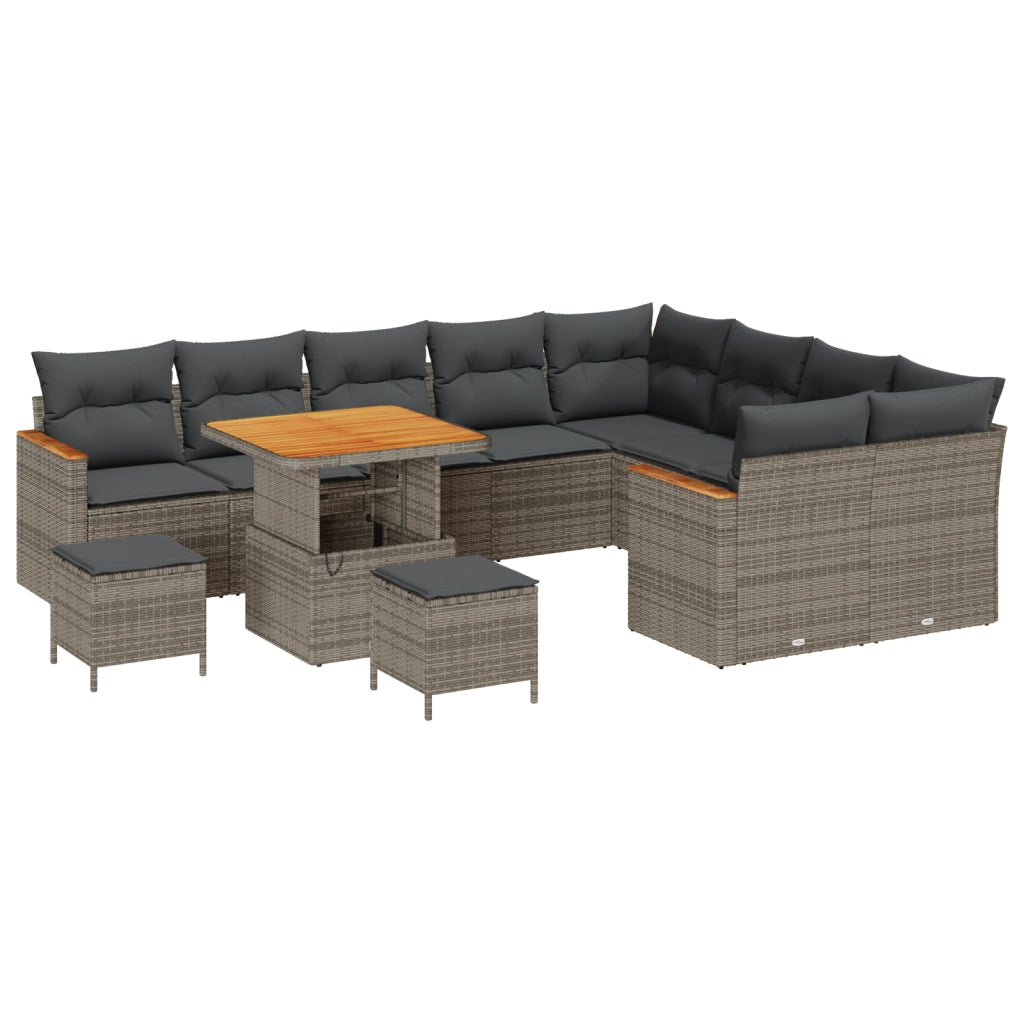 Set Divano Giardino 12 Pezzi con Cuscini Grigio Polyrattan Acacia