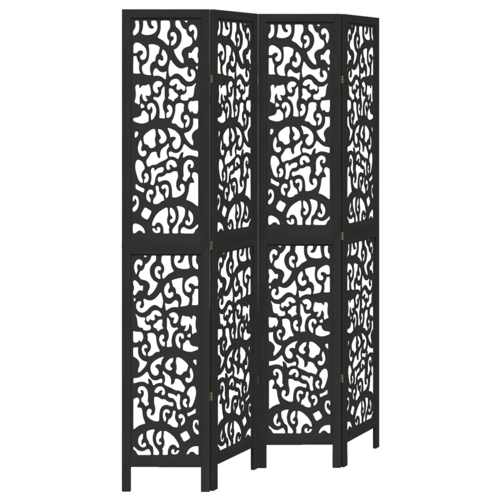 Divisorio Ambienti | Divider per stanze | Paravento 4 Pannelli Nero Legno Massello di Paulownia