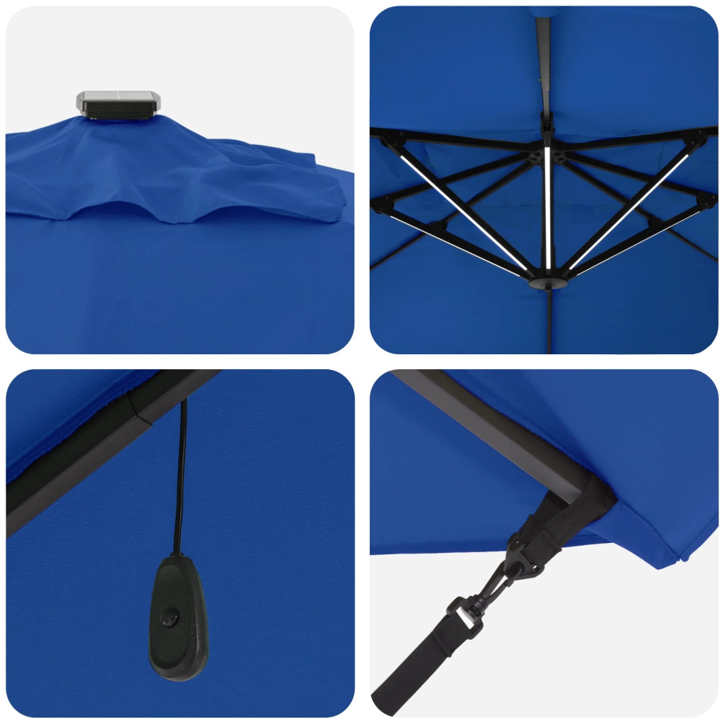 Ombrellone a Sbalzo Roma con LED Blu Azzurro 352x251x265 cm Alluminio