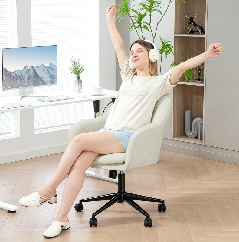 Sedia da ufficio beige in poliestere effetto velluto con altezza regolabile