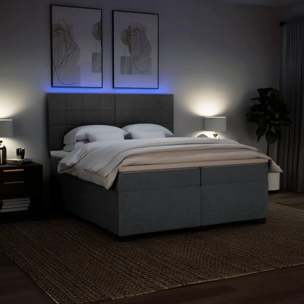 Giroletto a Molle con Materasso Grigio Scuro 200x200 cm Tessuto