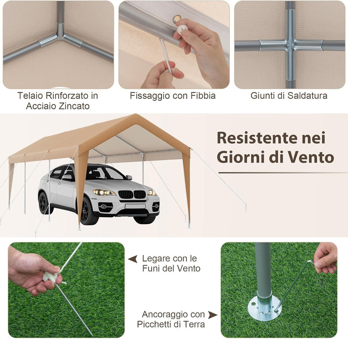Gazebo Tenda per Posto Auto da Esterno, Tendone Garage per Auto, Carport Tenda Impermeabile in Metallo, 301 x 600 x 285 cm