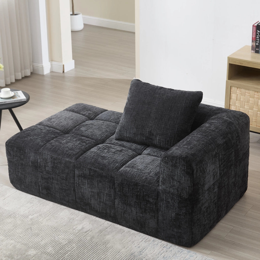 chaise longue 158x90x60 cm in ciniglia nera con cuscino e tasche laterali