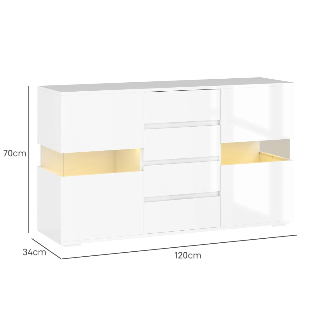 Credenza Moderna con LED ¨C zephmum ¨C Bianco, MDF, 120x34x70 cm