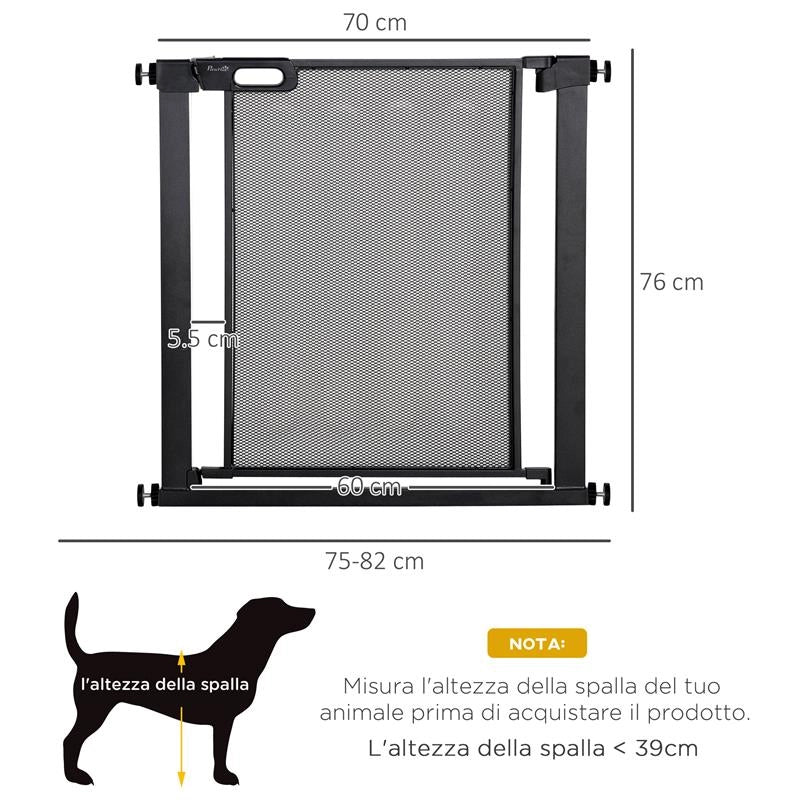 CANCELLINO PER CANI ESTENSIBILE A PRESSIONE CON CHIUSURA AUTOMATICA, ACCIAIO E ABS, 75-82X76 CM, NERO