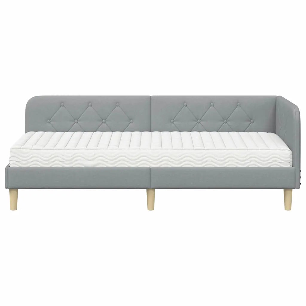Letto singolo | Letto per adulti | Cornice del letto ad angolo Grigio chiaro 80 x 200 cm Tessuto
