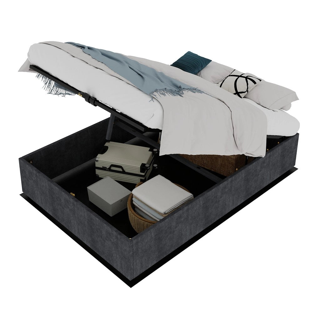 Letto Contenitore con Rete a Doghe ¨C MINIMAL ¨C Velluto Grigio 160x200
