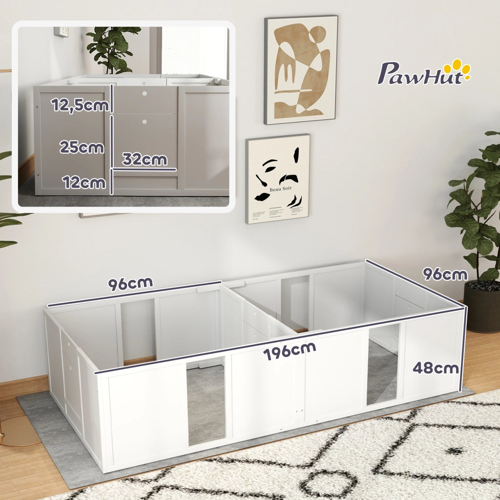 Casetta per Cuccioli Divisibile 2 Spazi Finestra Acrilica ¨C Zephmum ¨C 196x96x48 Bianco