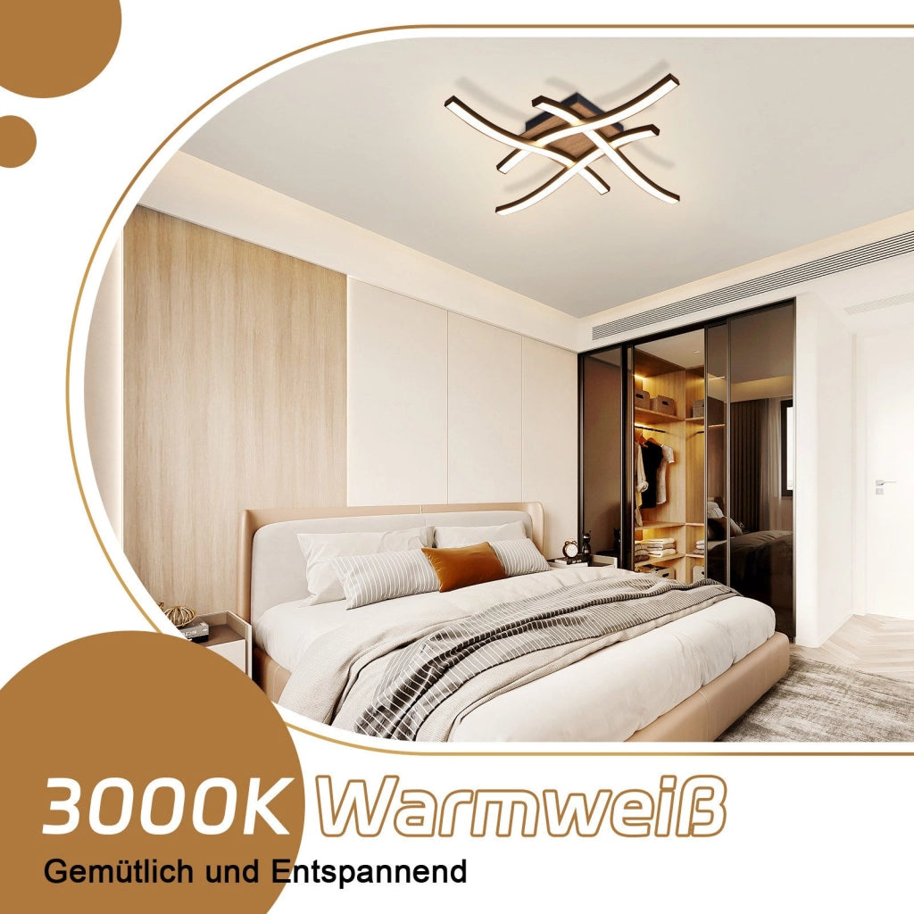 ZMH Lampada da soffitto plafoniera LED legno nero design onda bianco caldo moderna per soggiorno