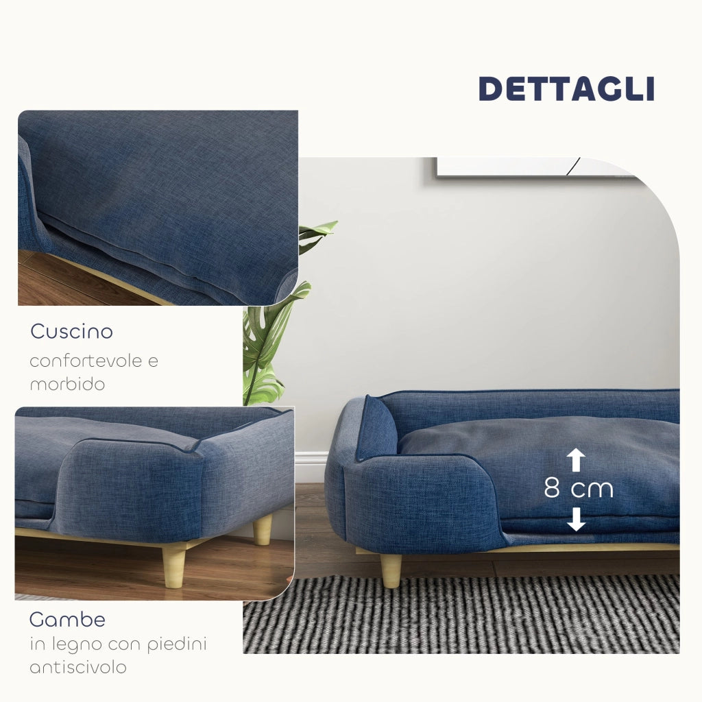 Divano per Cani Taglia Grande  fino 30 kg 96x66x24 cm con Cuscino Rimovibile Blu