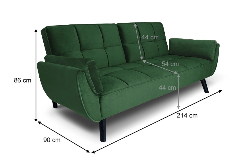 Divano letto clic clac in velluto verde scuro piede nero divano 3 posti - Ambra - DL-AM30VLT-PLN