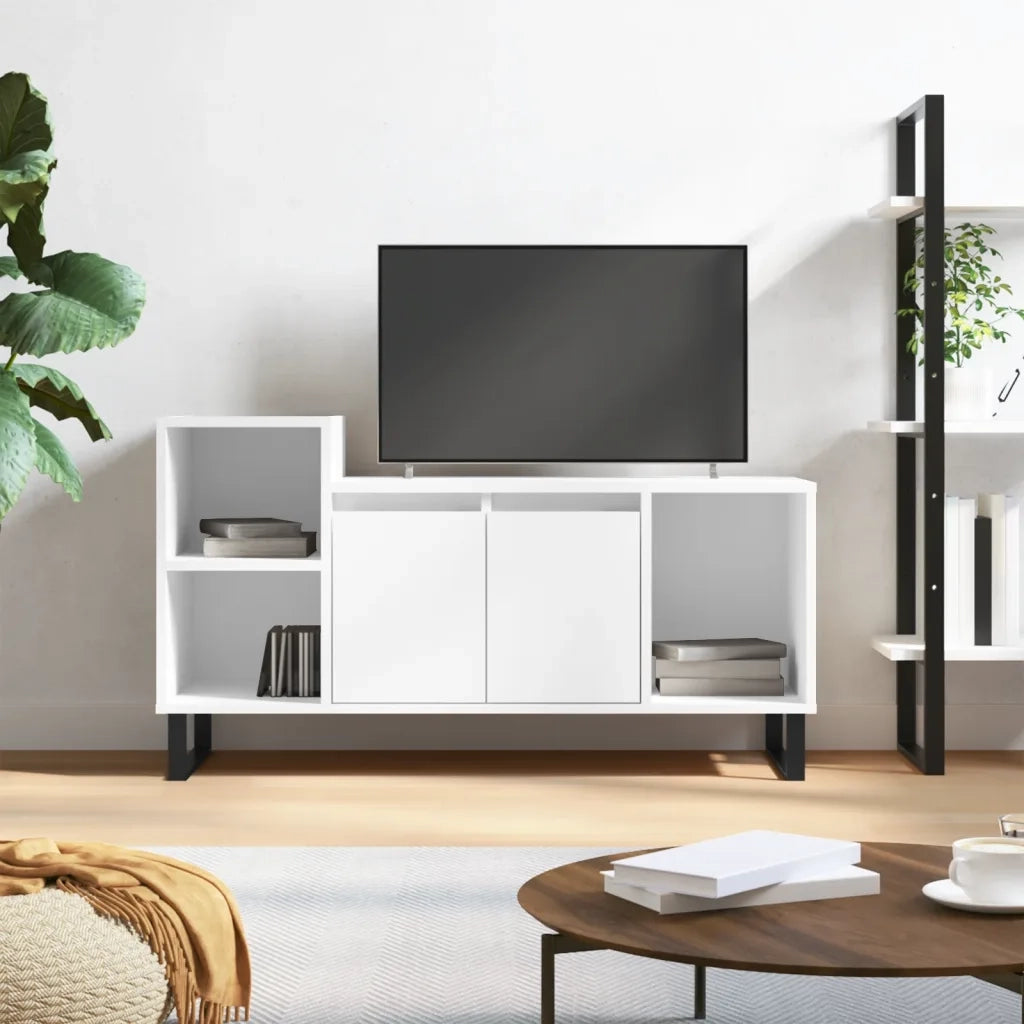 Mobile TV | Armadietto TV | Mobile Porta TV Bianco Lucido 100x35x55 cm in Legno Multistrato