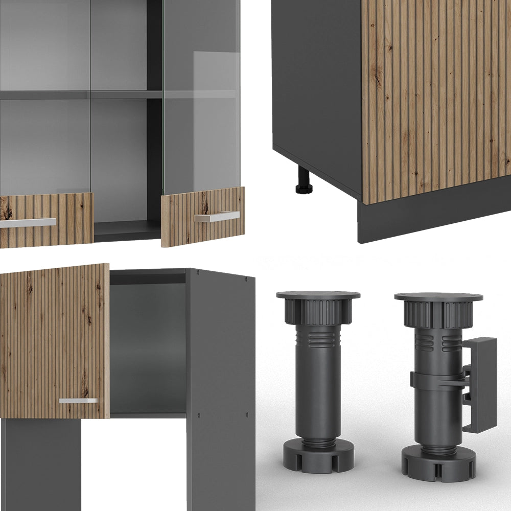 Vicco Cucina componibile Rovere artigianale/antracite 300 cm con armadio alto, PL Antracite