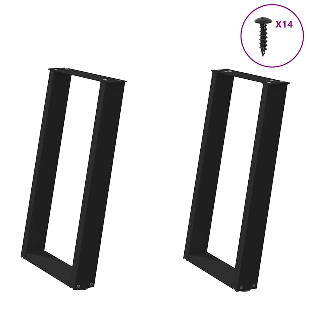 Set di 2 gambe per tavolo a forma di U nere 50 x 72-73 cm con livellatori manuali design moderno in acciaio nero 02_0057066