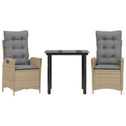 Set da Pranzo da Giardino 3 pz | Set Salotto da Giardino con Cuscini Beige in Polyrattan