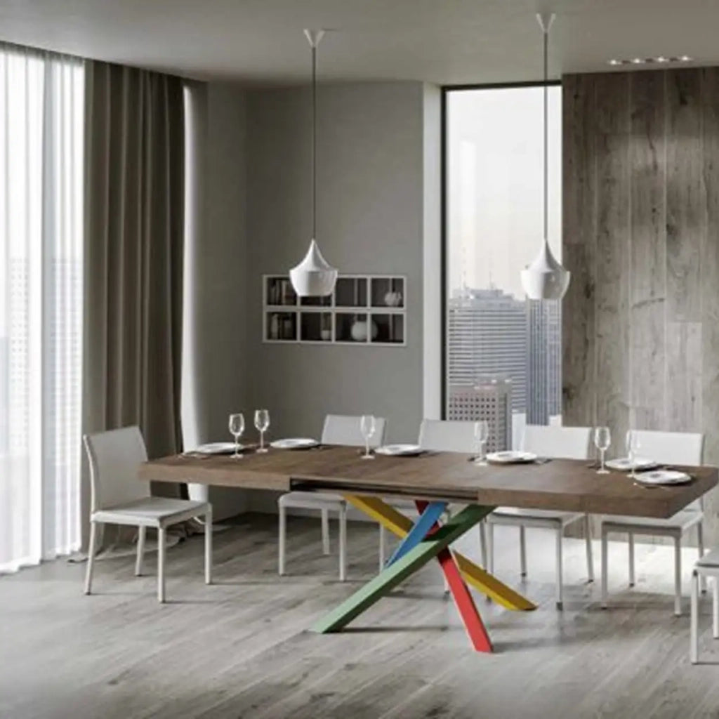Tavolo allungabile 180/284x90 cm Volantis colore noce gambe multicolore 4/B