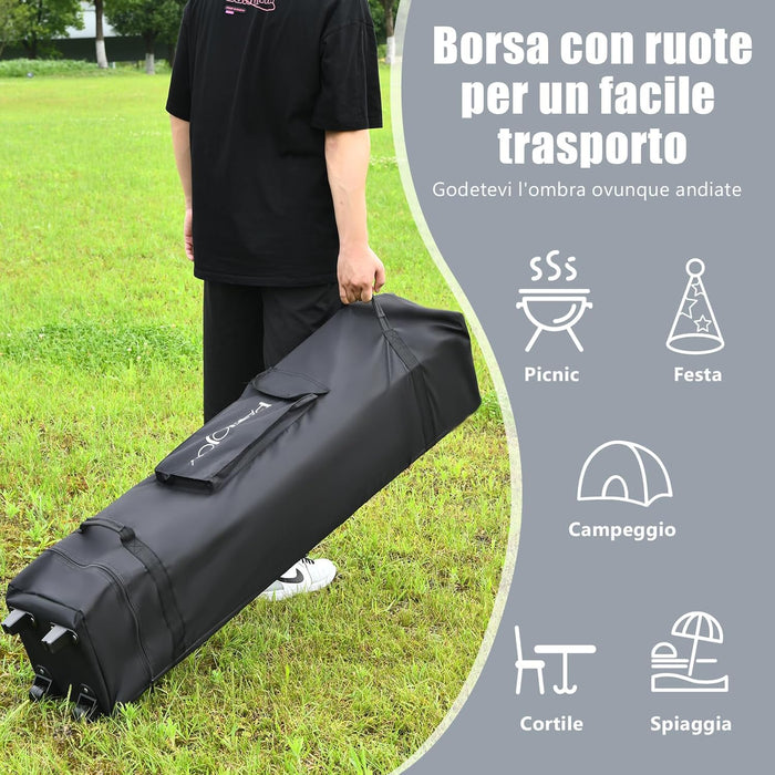 Gazebo da Giardino 3,95 x 3,95 M, Gazebo da Esterno con Tetto a 2 Livelli e 3 Altezze Regolabili, con Borsa,Tessuto Oxford, Ideale per Feste, Barbecue, Giardino, Spiaggia (Grigio)