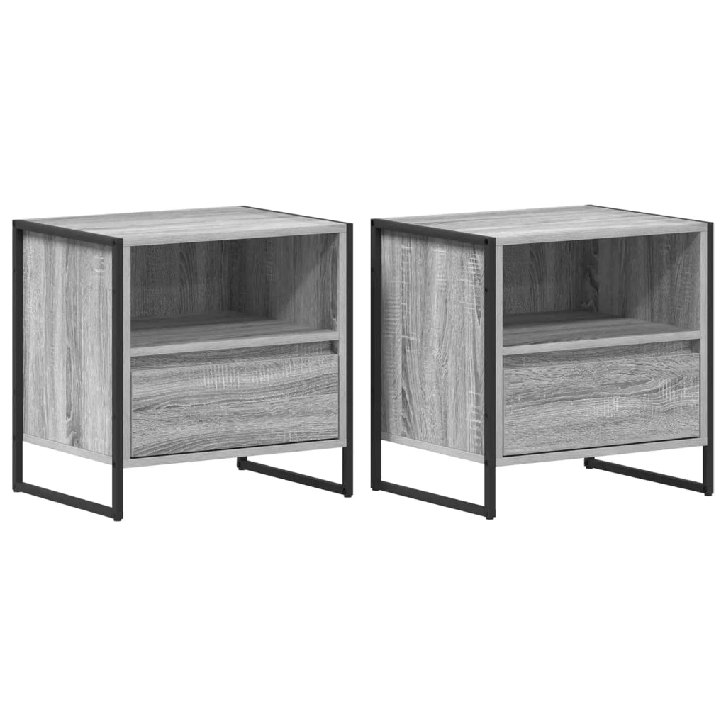 Comodino con cassetto 2 pz-Set di 2 Tavolino da notte Grigio Sonoma 50 x 39,5 x 50 cm