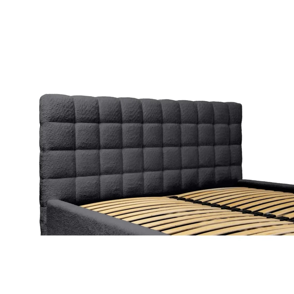 Letto MILLIO – Nero – 160x200 cm – Tessuto bouclé in ciniglia – Rete inclusa – Comfort di un hotel 5 stelle