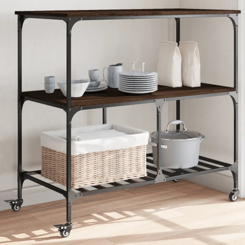 Carrello Cucina Rovere Marrone 100x50x95 cm Legno Multistrato CFW9998554