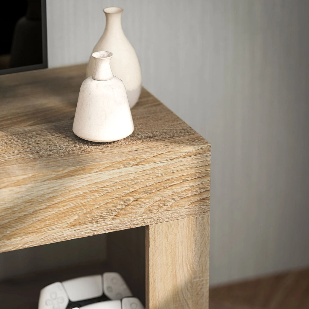 Mobile TV Max 60" con Armadietto 2 Ante e Ripiano Aperto 140x40x48 cm Legno Naturale e Bianco