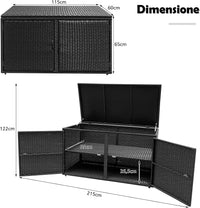 Baule Contenitore da 335 L, con Coperchio e 2 Ripiani, Contenitore da Giardino con Telaio in Acciaio, Baule Cassapanca per Attrezzi e Giocattoli, per Interno ed Esterno (Nero)