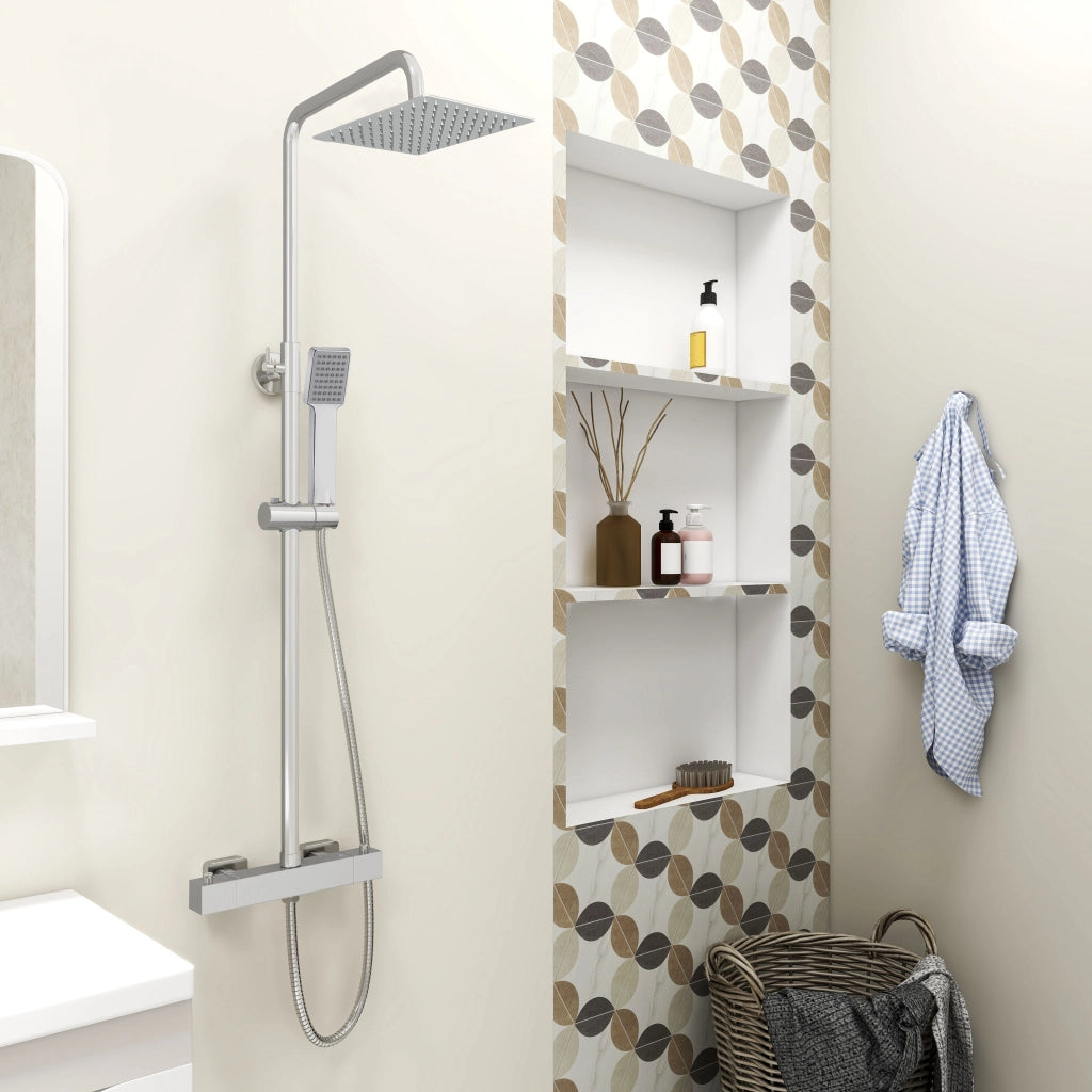 AICA ITALY Sistema Doccia con Miscelatore Termostatico a 38℃, Colonna Doccia Quadrato in Acciaio Inox Altezza Regolabile 73-115cm Cromo