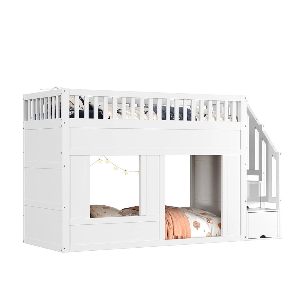 Letto a Soppalco Bambino 90x200cm - Xylo - Multifunzione con Armadio-Scala, Bianco