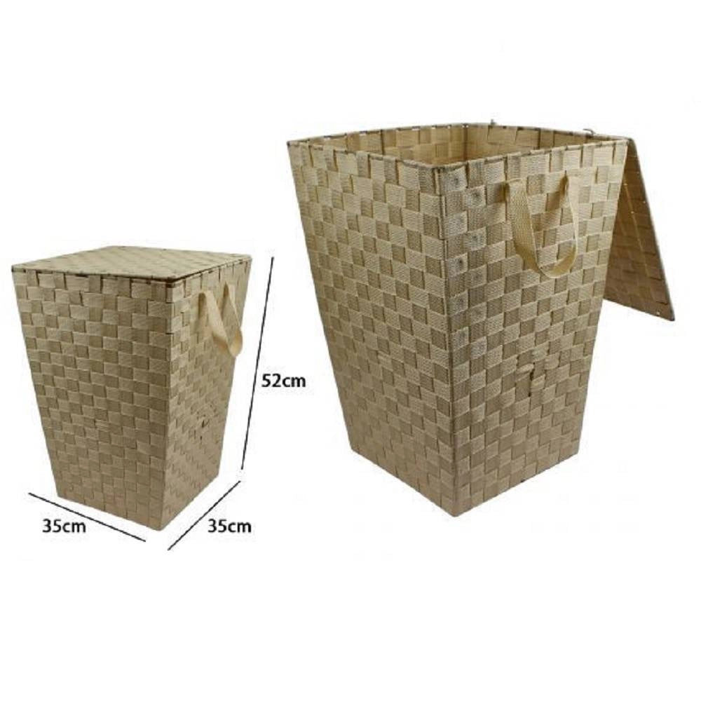 Trade Shop - Cesto Cestino Portatutto Portaoggetti Bagno Casa Coperchio 35 X 52cm 79105 Beige -