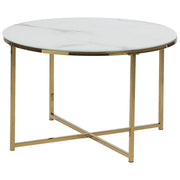 Tavolino Rotondo Effetto Marmo Base dorato Bianco 70 cm Glam Moderno Minimalista