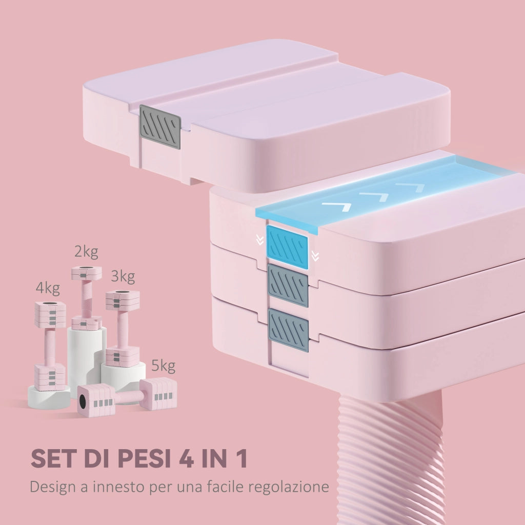 Set 2 Manubri Pesi Quadrati e Antiscivolo da 5 kg con Piastre Rimovibili in Acciaio e ABS Rosa