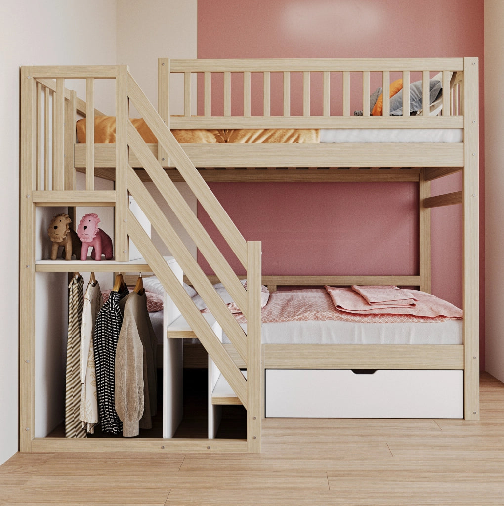 Letto a castello 90x200 cm in legno con scala contenitore