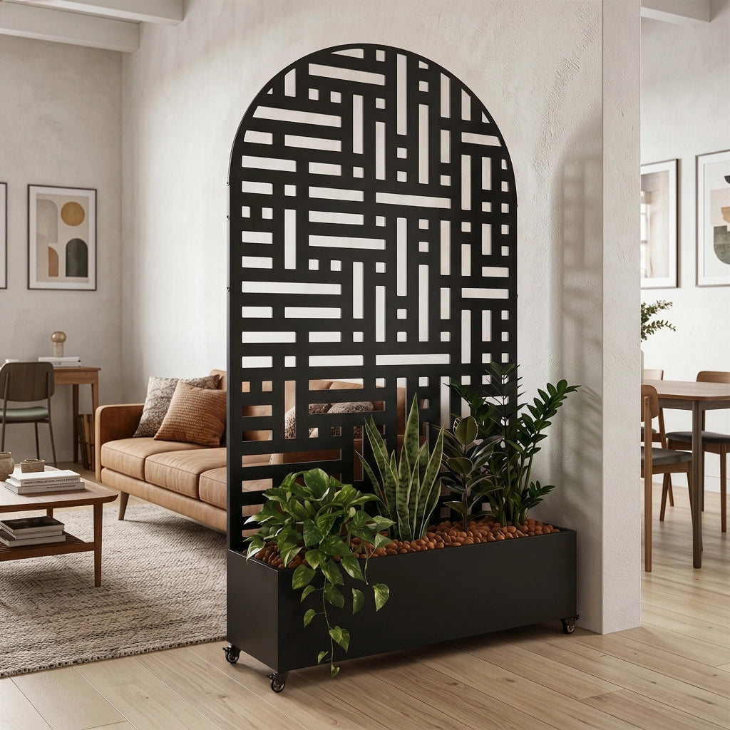 Fioriera con Spalliera Arcuata Bernalda in Acciaio 190 x 120 x 38 cm - Nero casa.pro