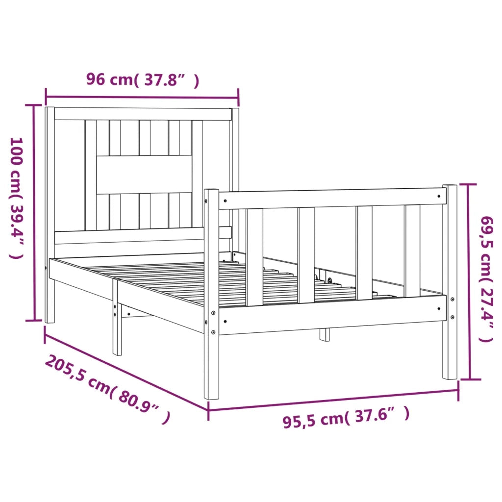 Giroletto con Testiera-Struttura Letto con testiera in Legno Massello di Pino 90x200 cm