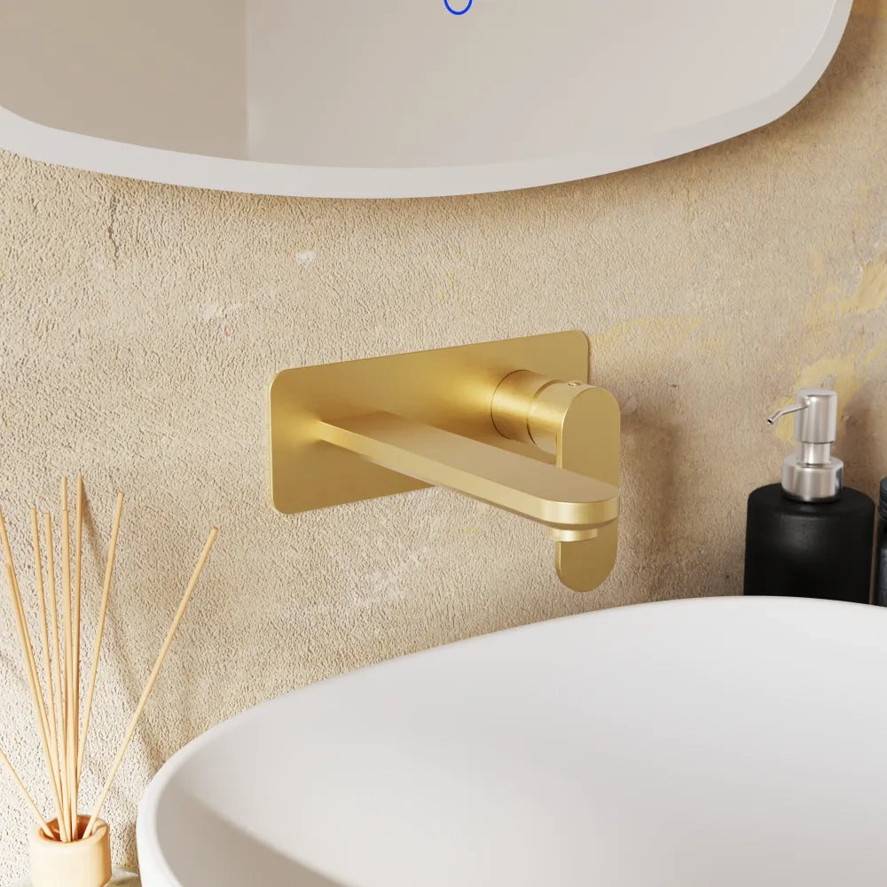 Miscelatore lavabo ad incasso placca squadrata oro spazzolato | Meryl