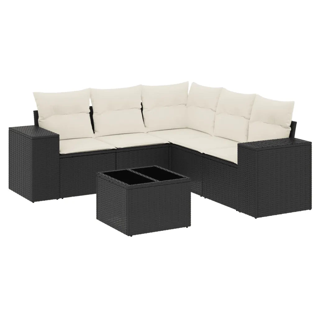 Set Divano da Giardino 6 pz con Cuscini Nero in Polyrattan 3222555