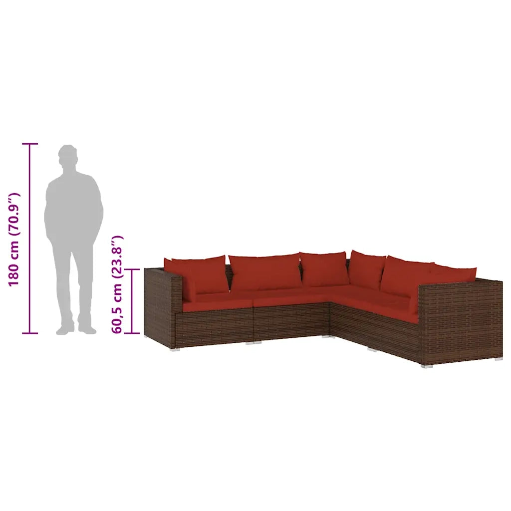 Set Divani da Giardino 5 pz con Cuscini in Polyrattan Marrone 3101699