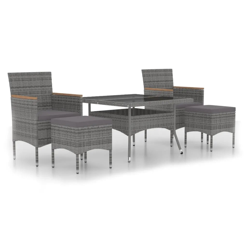 Set Pranzo da Giardino 5 pz Polyrattan e Vetro Temperato Grigio cod mxl 71393