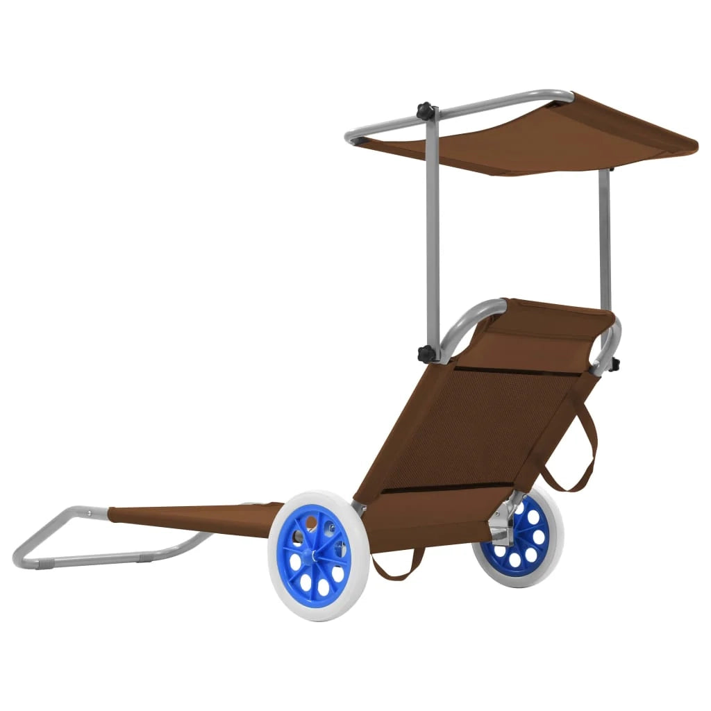 Sdraio sedia a sdraio lettino da giardino prendisole terrazza mobile da esterno pieghevole con tendalino e ruote in acciaio color tortora 02_0012827