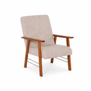 POLTRONA ORTIGIA DA ARREDO IN LEGNO TABACCO E TESSUTO COLOR BEIGE 59X77X91H CM
