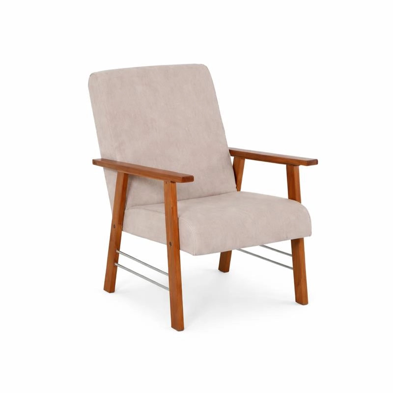 POLTRONA ORTIGIA DA ARREDO IN LEGNO TABACCO E TESSUTO COLOR BEIGE 59X77X91H CM