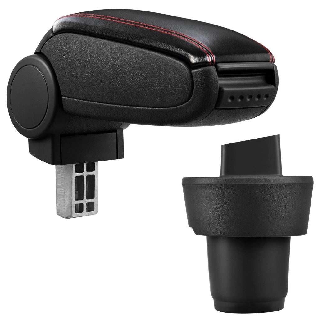 Bracciolo centrale per Volkswagen Up! con scomparto imbottito in similpelle nera con cuciture rosse 03_0000737