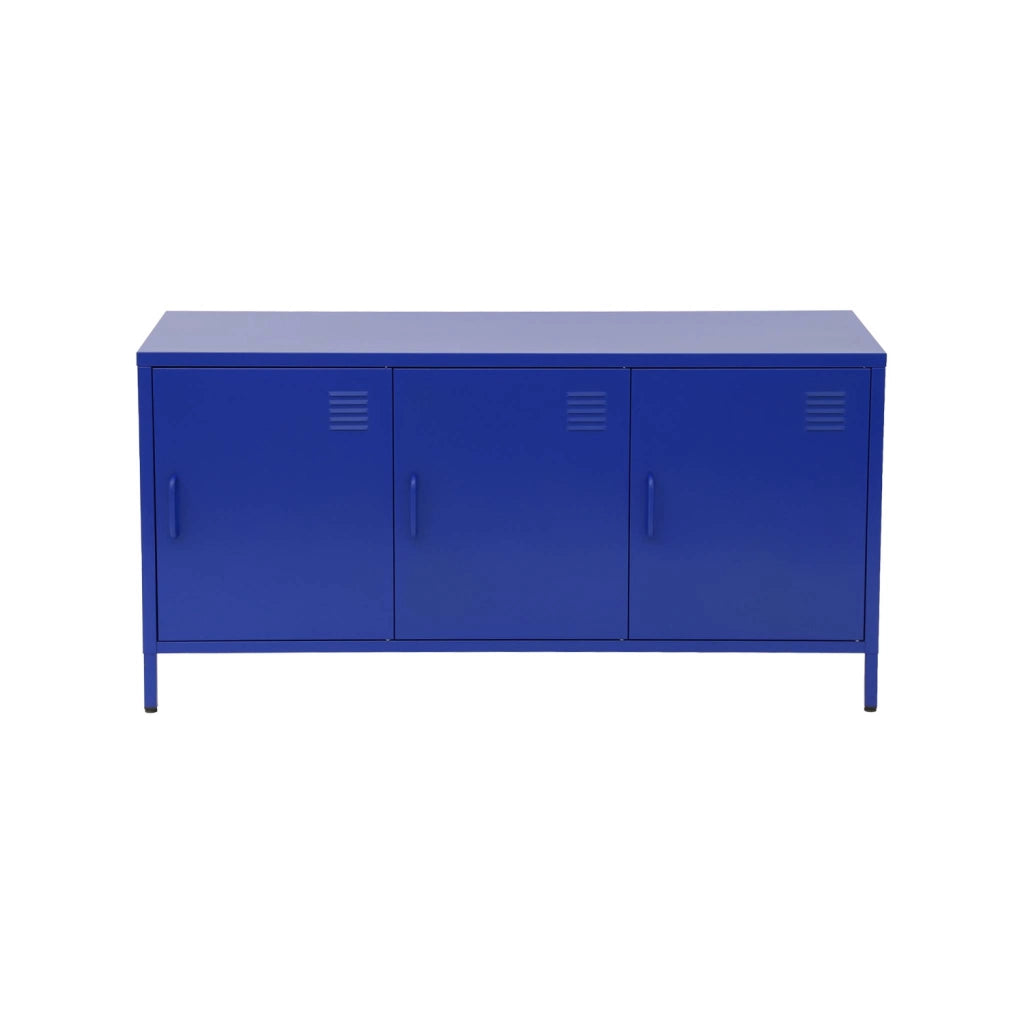 Mobile tv industriale in metallo 3 ante, 120cm, blu