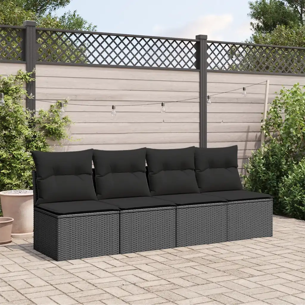Divano da giardino con cuscini 4 Posti-Sofa da Giardino-Divano da esterno nero in polyrattan 782088