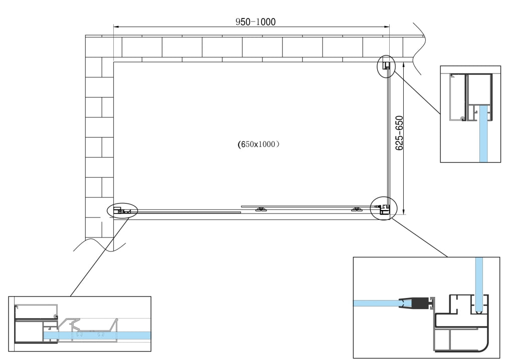 Box doccia angolare parete fissa e ANTA FISSA + PORTA scorrevole vetro 6 mm MISURA 62,5-65 ANTA FISSA + PORTA 95-100