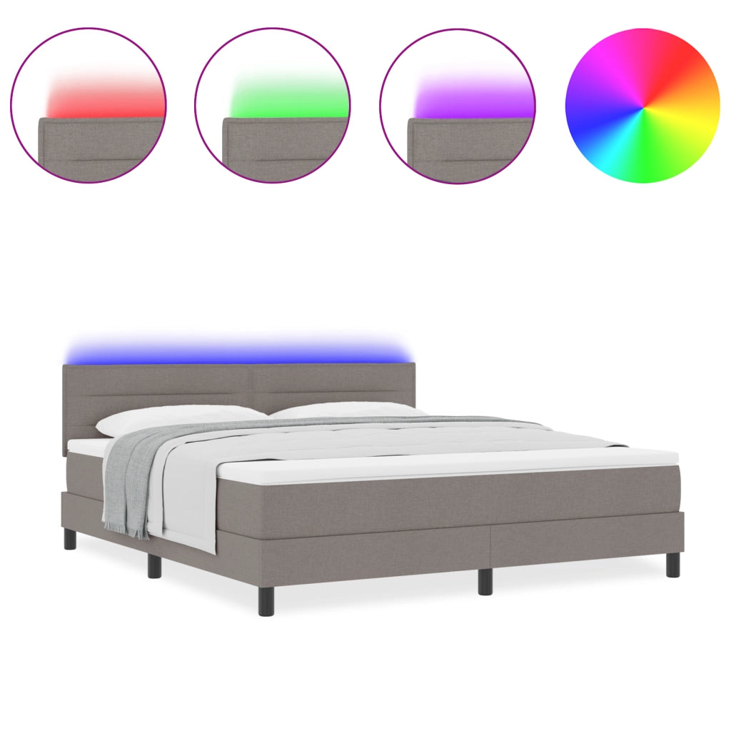 Letto Box Spring con Materasso e LED Taupe 180x200 cm Tessuto