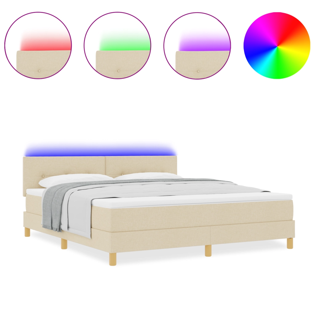 Letto con Contenitore con Materasso & LED Panna 180x200 cm Tessuto