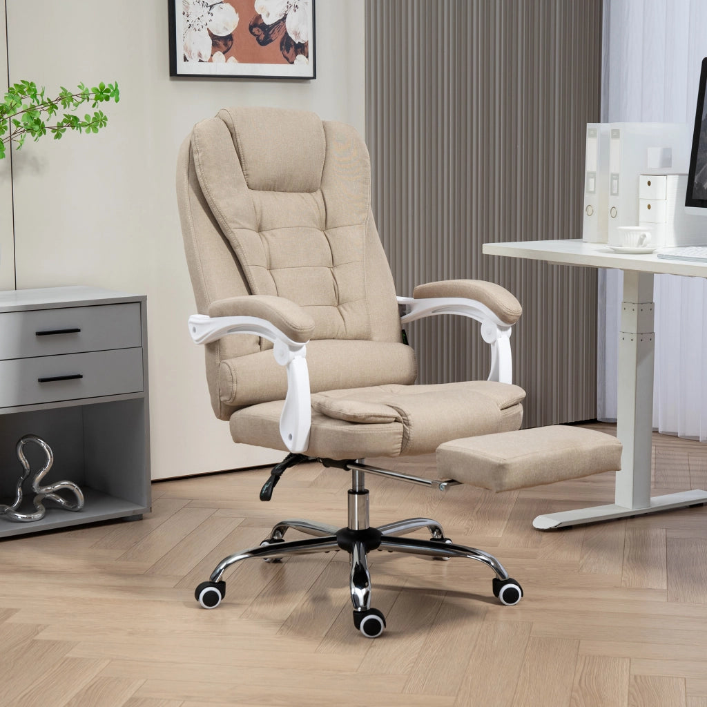 Sedia da ufficio con poggiapiedi, schienale reclinabile e braccioli imbottiti ¨C Minimal ¨C Lino beige