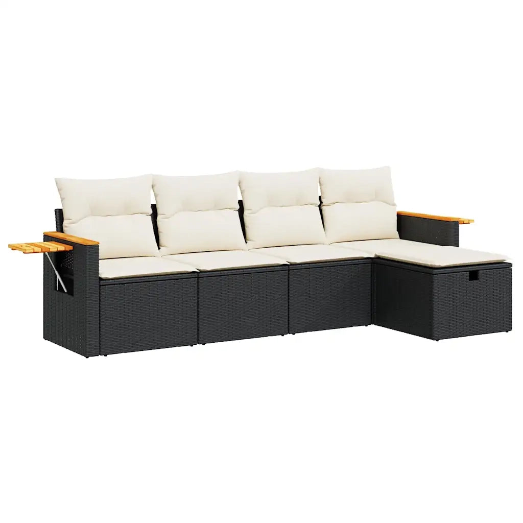 vidaXL Set Divani da Giardino 5 pz con Cuscini in Polyrattan Nero