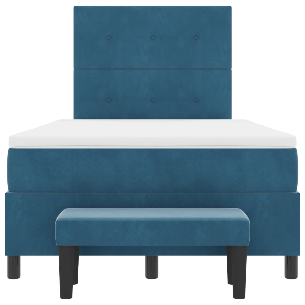 Letto a Box Spring con Materasso e Panchina Blu Scuro 120x190 cm Velluto